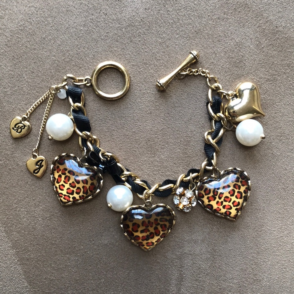 Betsey Johnson Leopard Heart Charm Bracelet